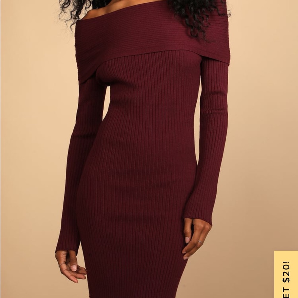 Lulu’s Burgundy Ribbed Sweater Dress